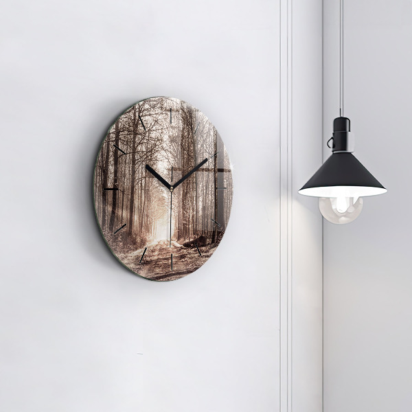 Wanduhr rund Waldweg in Sepia