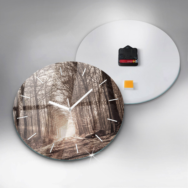 Wanduhr rund Waldweg in Sepia