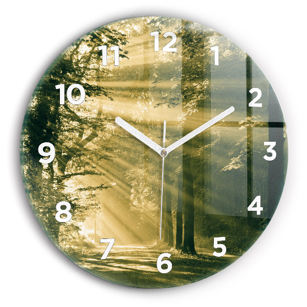 Wanduhr glas rund Sonnenstrahlen Wald