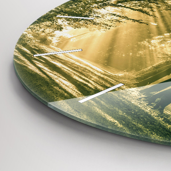 Wanduhr glas rund Sonnenstrahlen Wald
