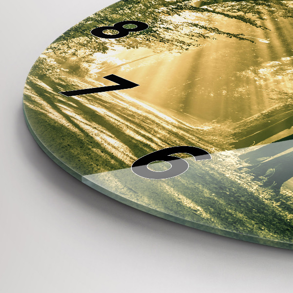 Wanduhr glas rund Sonnenstrahlen Wald