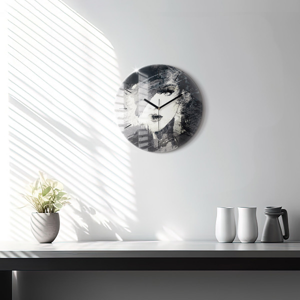 Wanduhr glas rund Frau - Aquarell
