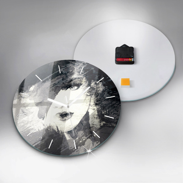 Wanduhr glas rund Frau - Aquarell
