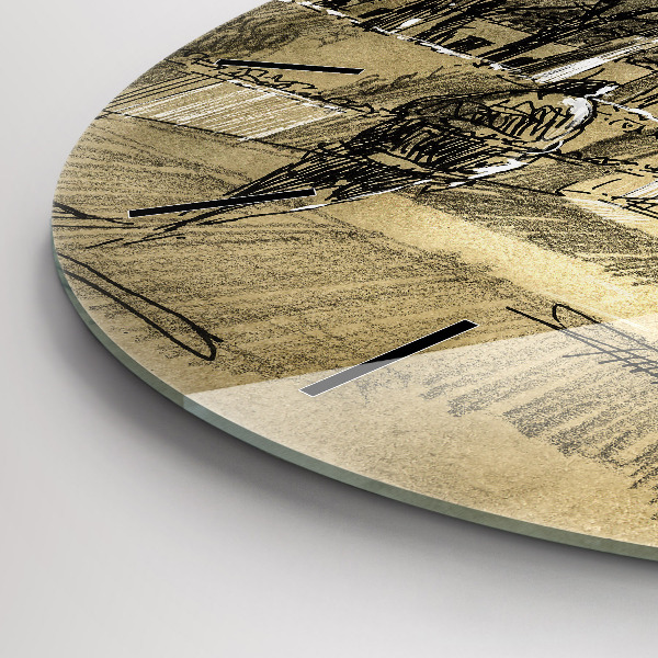 Wanduhr glas rund Park und Bäume in Sepia