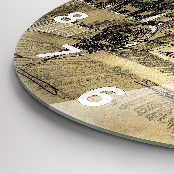 Wanduhr glas rund Park und Bäume in Sepia