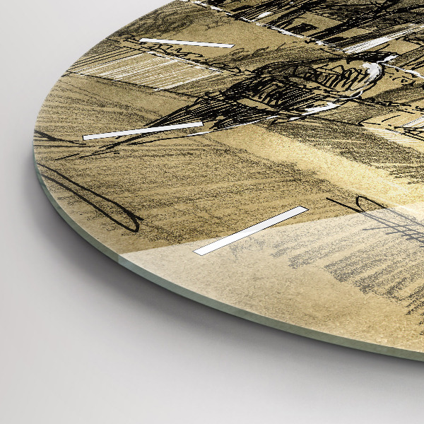 Wanduhr glas rund Park und Bäume in Sepia