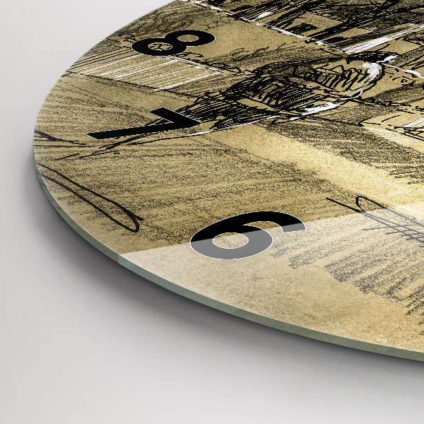 Wanduhr glas rund Park und Bäume in Sepia