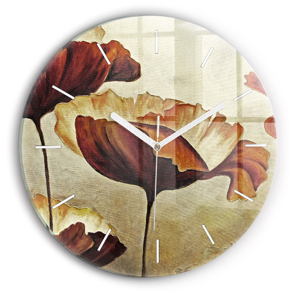Wanduhr glas rund Gemalte Mohnblumen