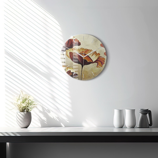 Wanduhr glas rund Gemalte Mohnblumen