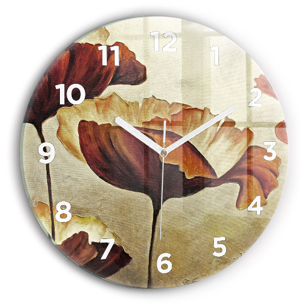 Wanduhr glas rund Gemalte Mohnblumen
