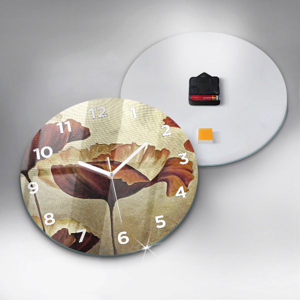 Wanduhr glas rund Gemalte Mohnblumen