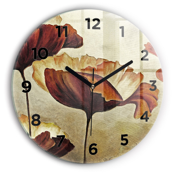 Wanduhr glas rund Gemalte Mohnblumen
