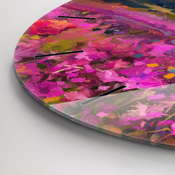 Wanduhr rund Landschaft aus Natur und Blumen