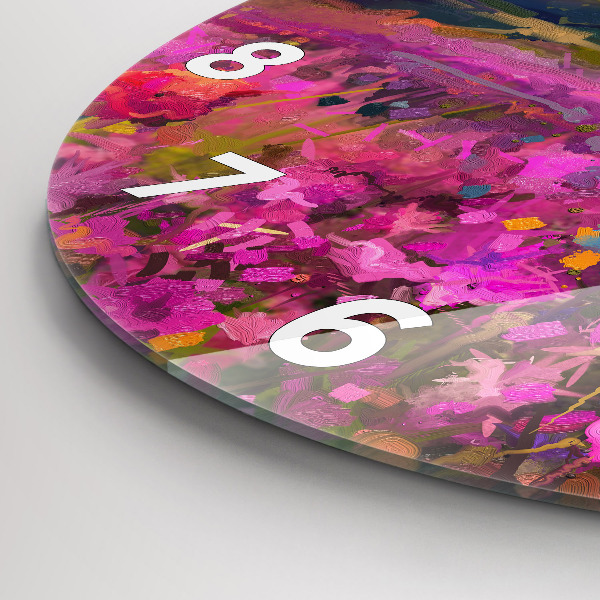 Wanduhr rund Landschaft aus Natur und Blumen
