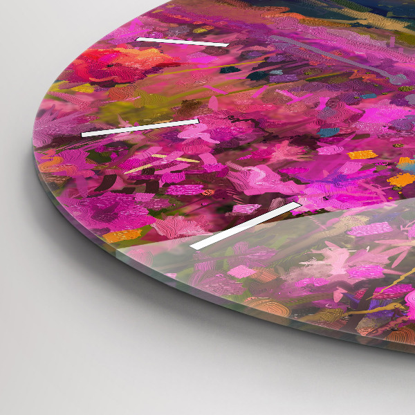 Wanduhr rund Landschaft aus Natur und Blumen