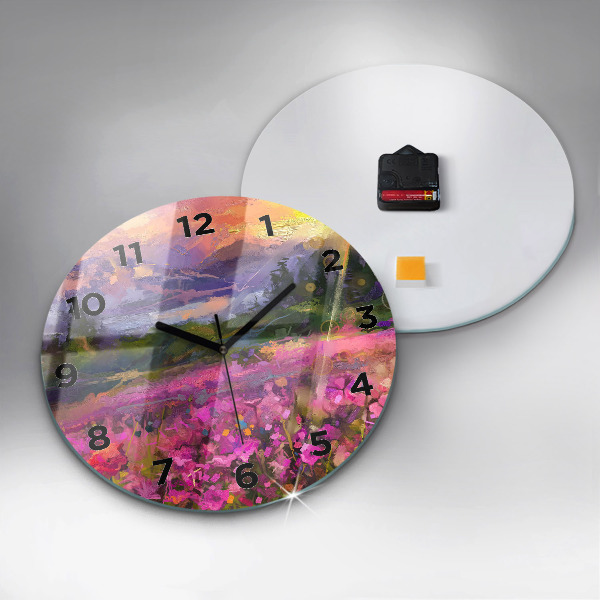 Wanduhr rund Landschaft aus Natur und Blumen