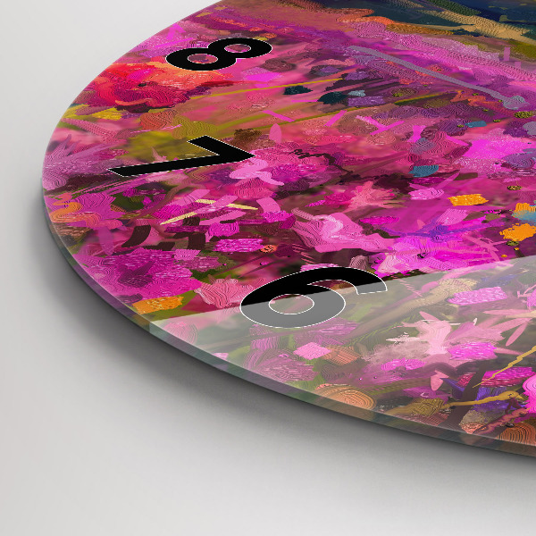 Wanduhr rund Landschaft aus Natur und Blumen