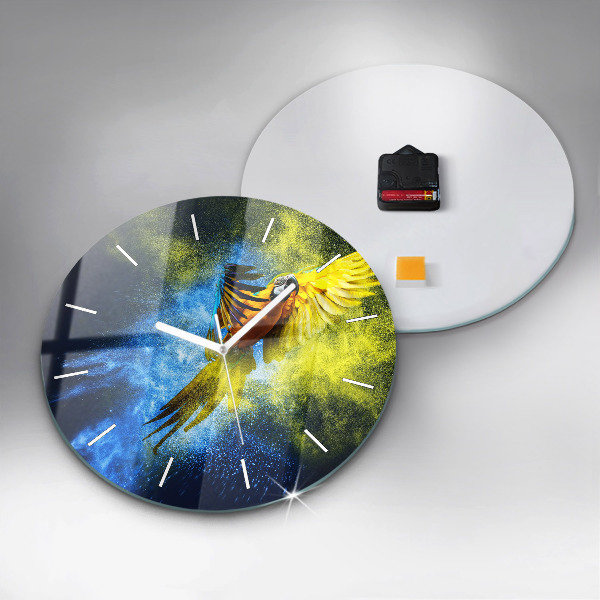 Wanduhr glas rund Bunter Papagei