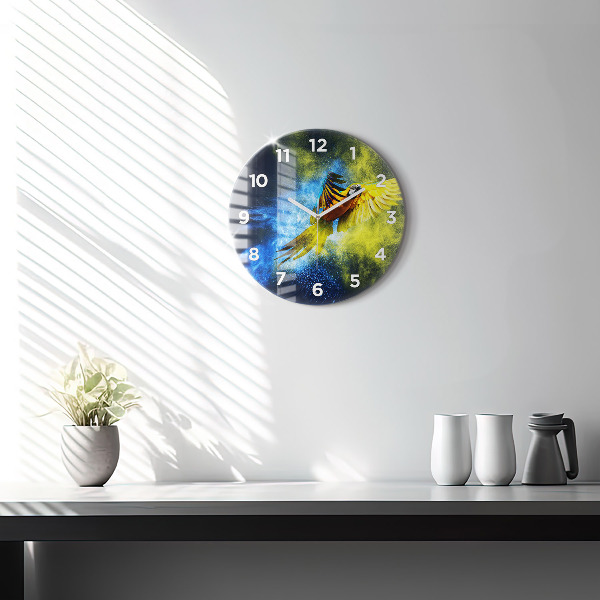 Wanduhr glas rund Bunter Papagei