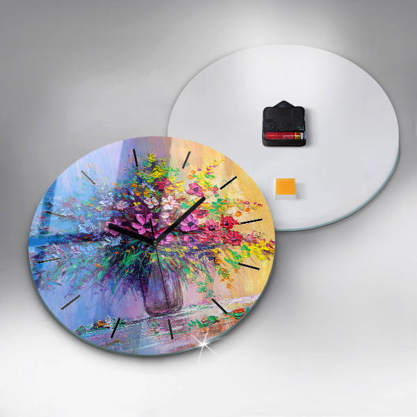 Wanduhr rund mit motiv Blumen in einer Vase