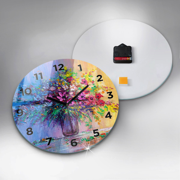 Wanduhr rund mit motiv Blumen in einer Vase