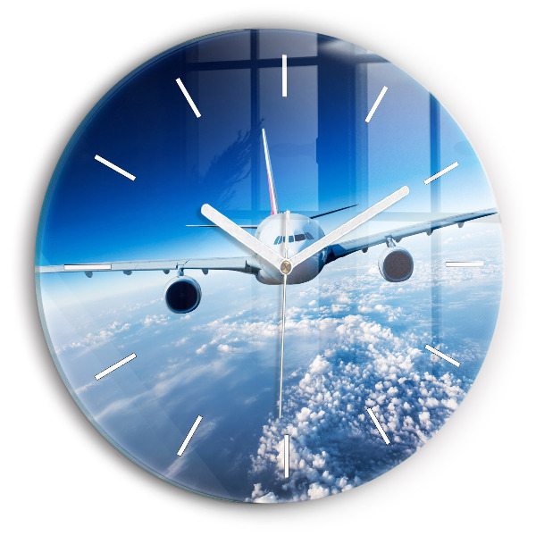 Wanduhr rund mit motiv Flugzeug Wolken