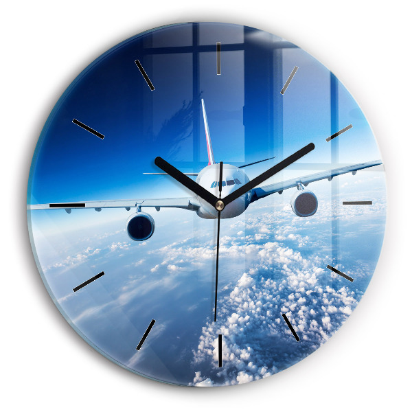 Wanduhr rund mit motiv Flugzeug Wolken