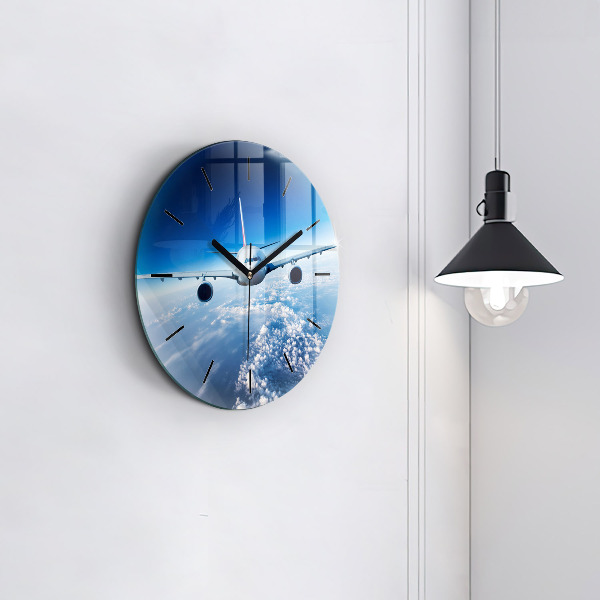 Wanduhr rund mit motiv Flugzeug Wolken