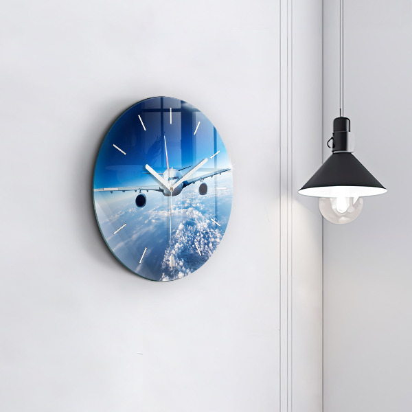Wanduhr rund mit motiv Flugzeug Wolken