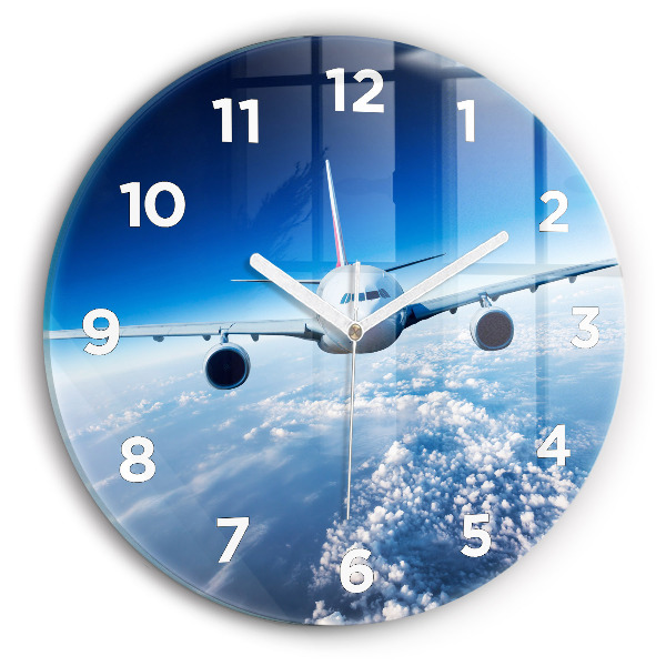 Wanduhr rund mit motiv Flugzeug Wolken