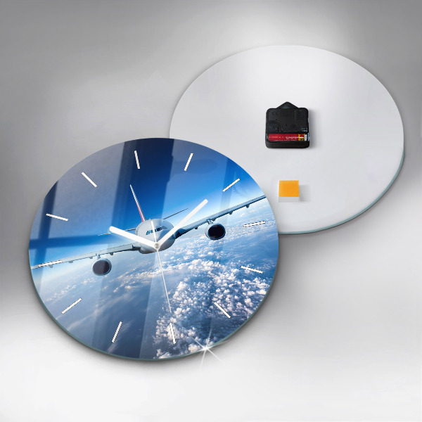 Wanduhr rund mit motiv Flugzeug Wolken