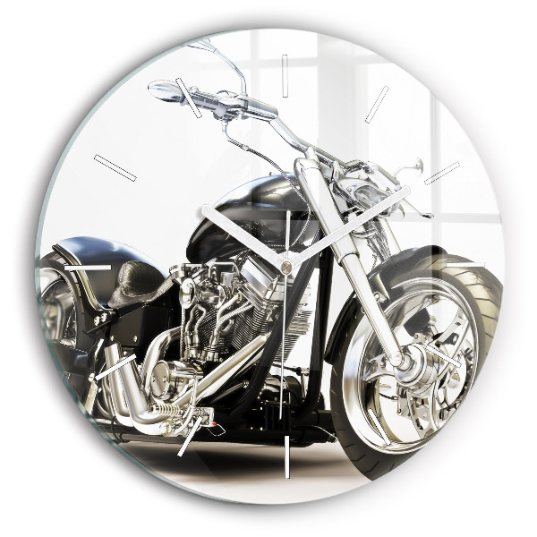 Wanduhr glas rund Schwarzes Motorrad