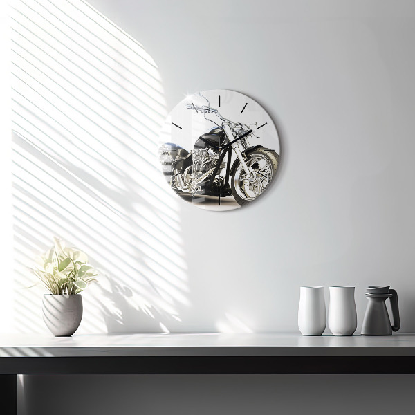 Wanduhr glas rund Schwarzes Motorrad