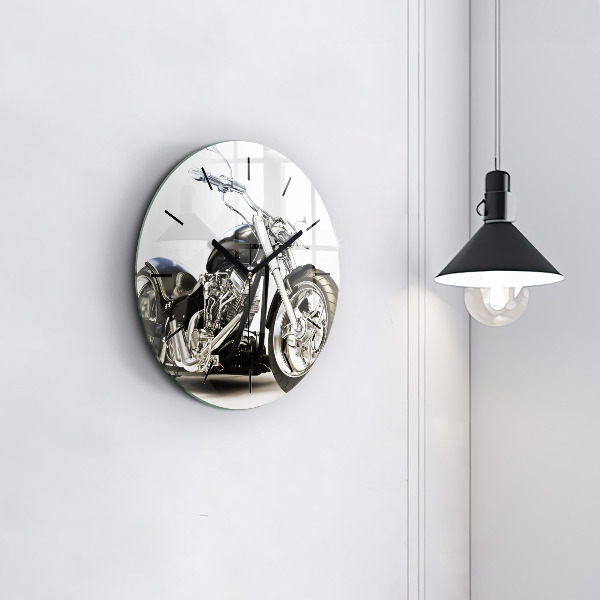 Wanduhr glas rund Schwarzes Motorrad