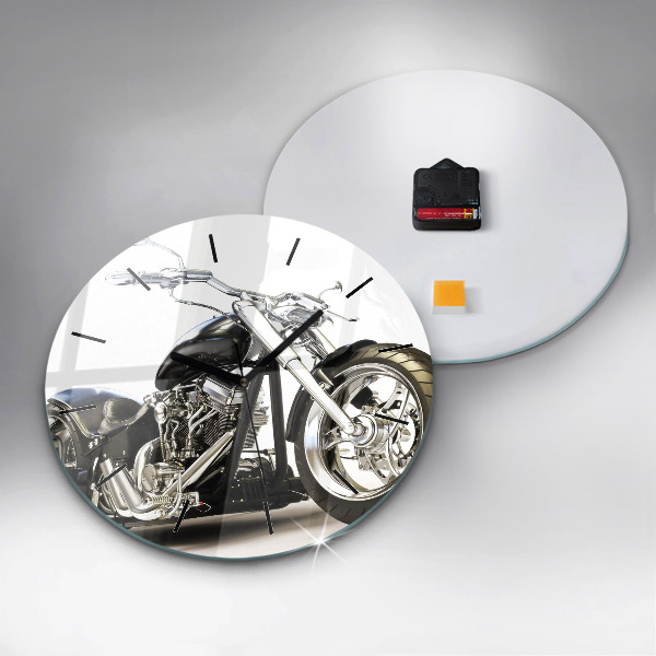 Wanduhr glas rund Schwarzes Motorrad