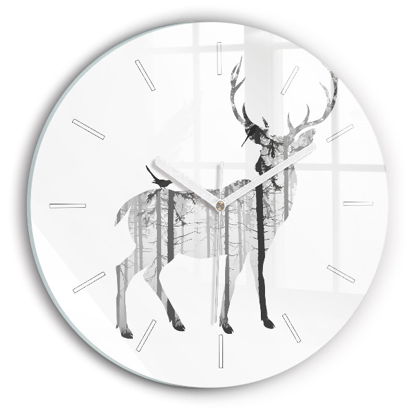 Wanduhr rund Silhouette eines Rehs Wald