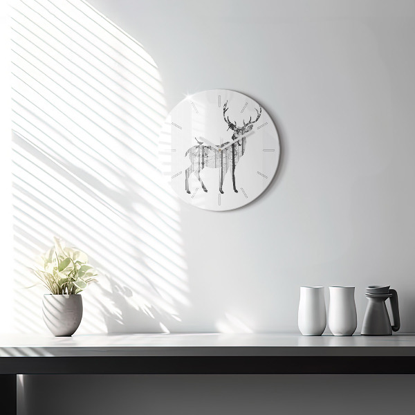 Wanduhr rund Silhouette eines Rehs Wald