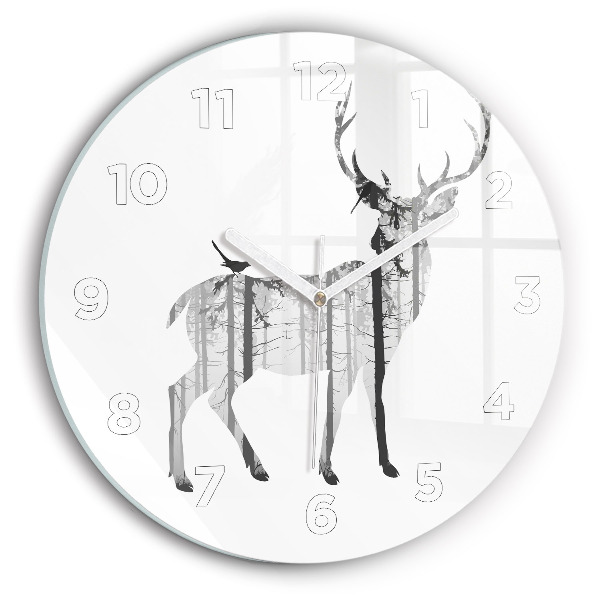 Wanduhr rund Silhouette eines Rehs Wald