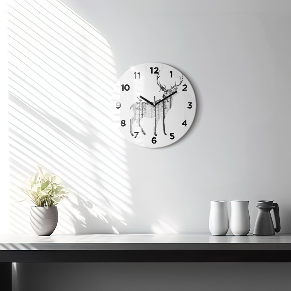 Wanduhr rund Silhouette eines Rehs Wald