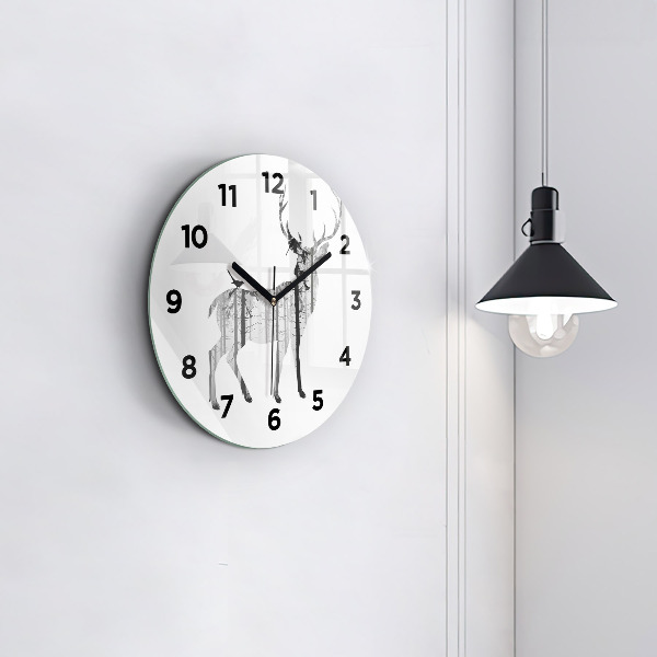 Wanduhr rund Silhouette eines Rehs Wald