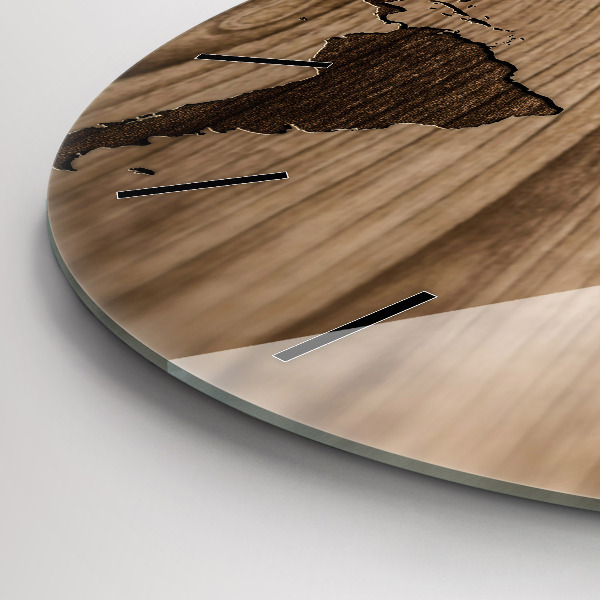 Wanduhr rund Weltkarte auf Holz