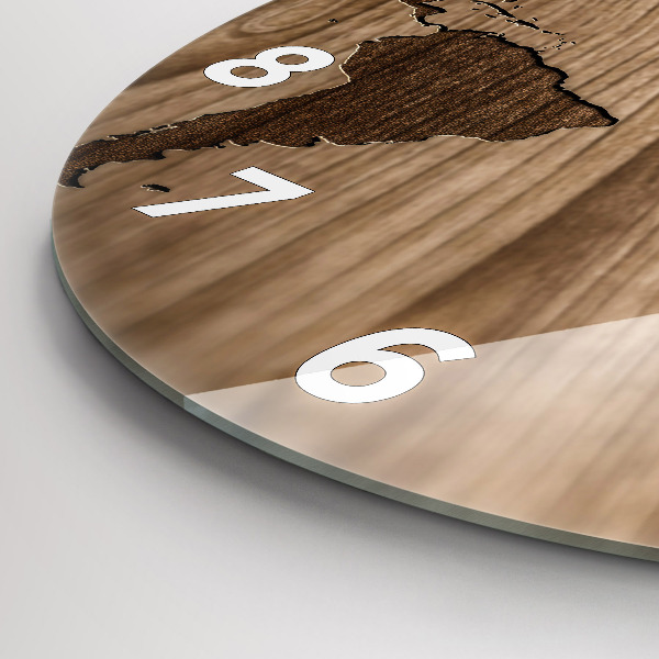 Wanduhr rund Weltkarte auf Holz