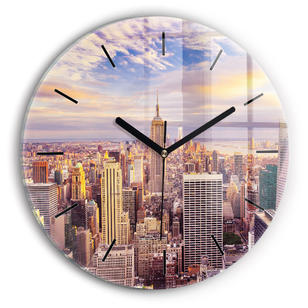 Wanduhr rund mit motiv Sonnenuntergang New York