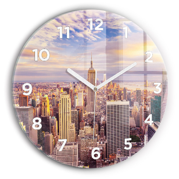 Wanduhr rund mit motiv Sonnenuntergang New York