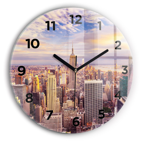 Wanduhr rund mit motiv Sonnenuntergang New York