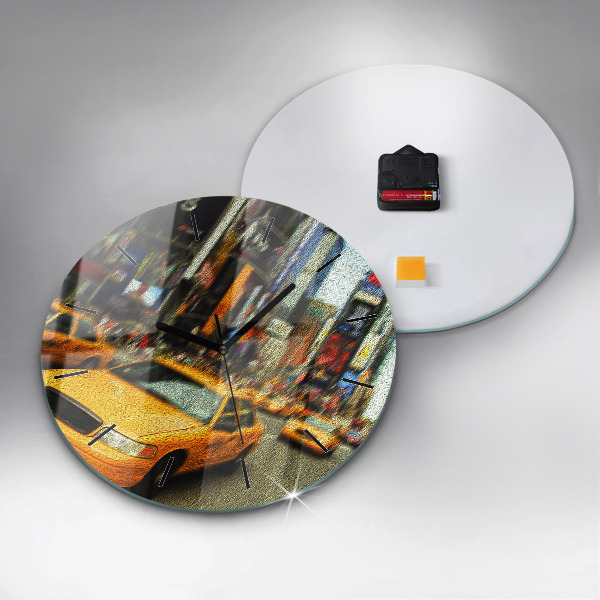 Wanduhr rund mit motiv New York City Taxis