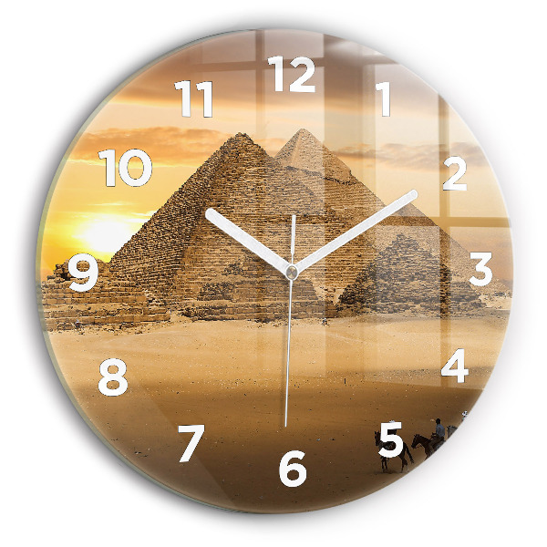 Wanduhr rund Pyramiden und Sonnenuntergang