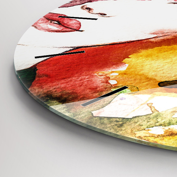 Wanduhr glas rund Buntes Porträt einer Frau