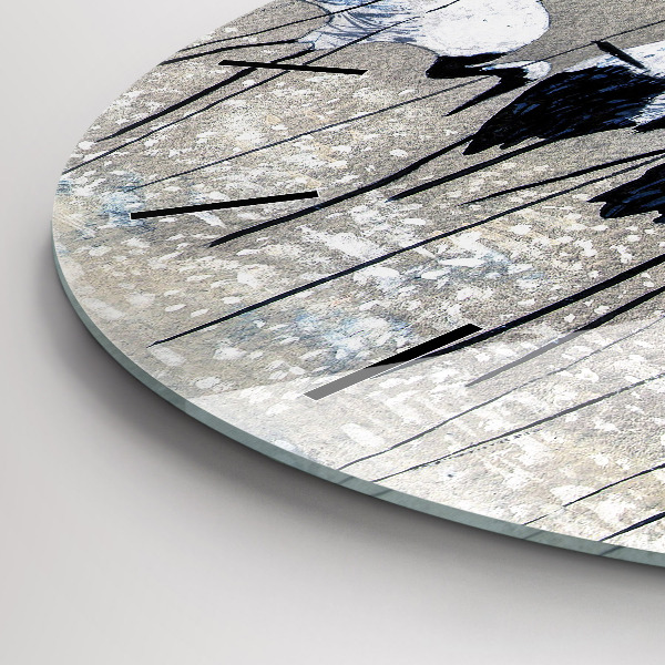 Wanduhr glas rund Kraniche im Schilf