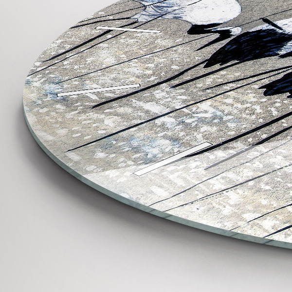 Wanduhr glas rund Kraniche im Schilf